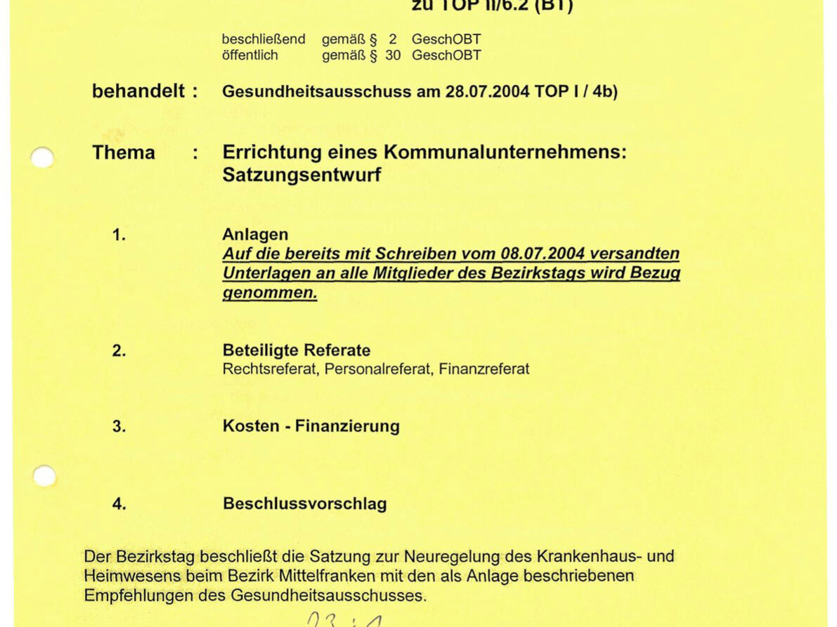 Beschluss aus dem Jahre 2005 zur Gründung des Kommunalunternehmens