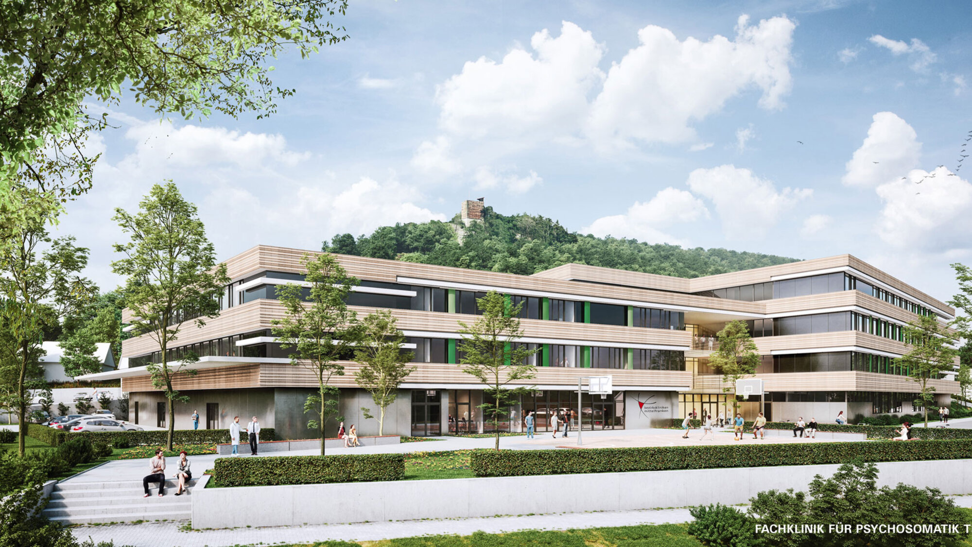 Darstellung der Außenansicht (Entwurf) der Psychosomatischen Fachklinik in Treuchtlingen